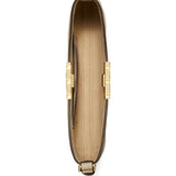 Close up of tan bags, showing texture of the leather and suede fabric