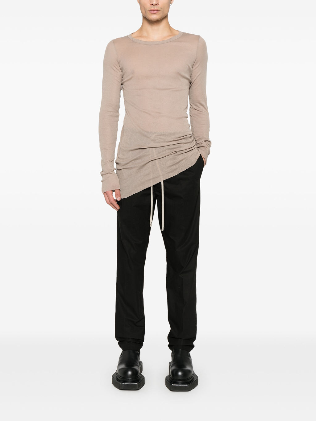 RICK OWENS - Men Cotton Drawstring Slim Long Pants