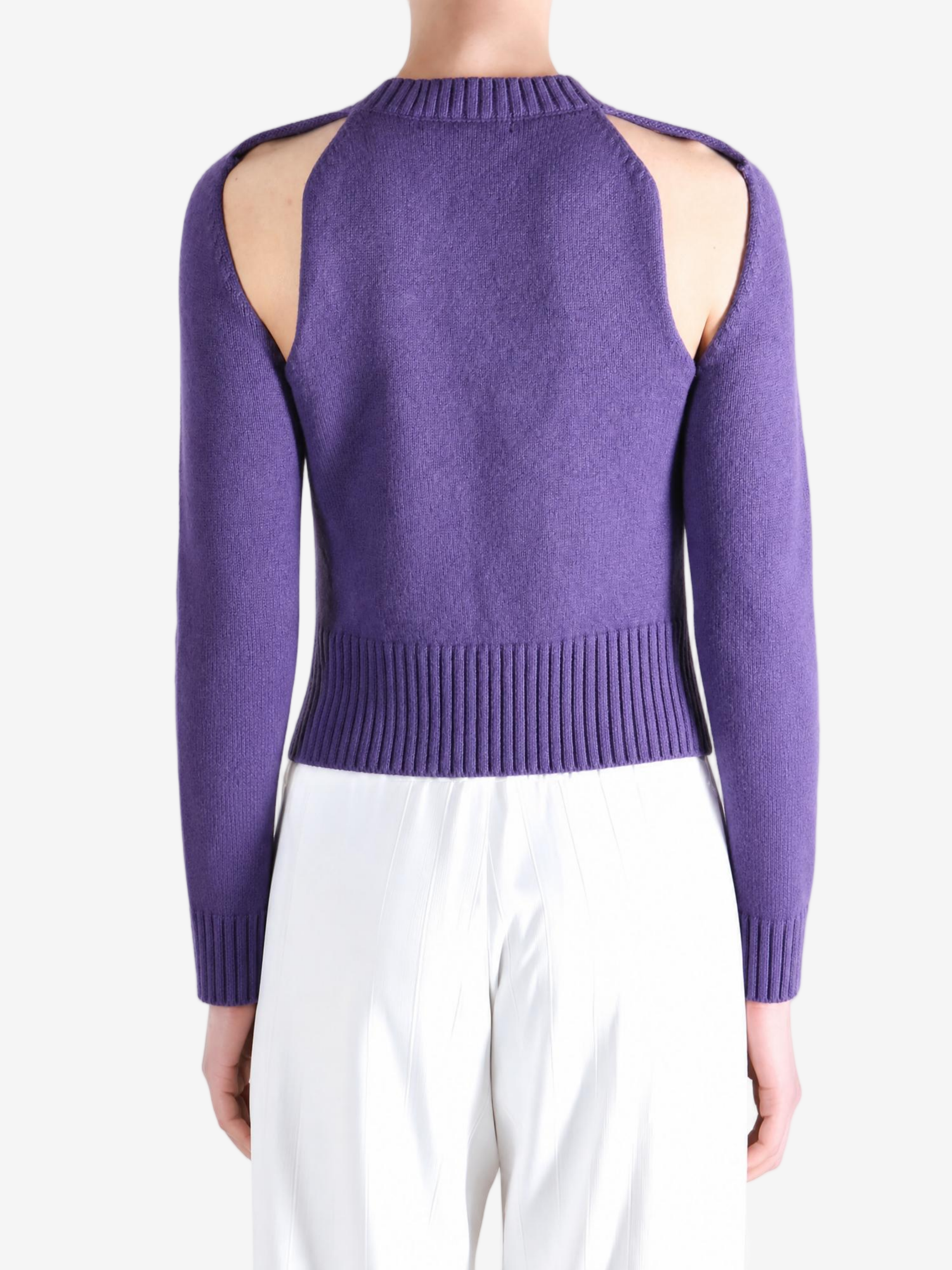 Purple top worn by a person, showing the top fit