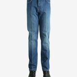 Blue pants worn by a person, showing the pants fit