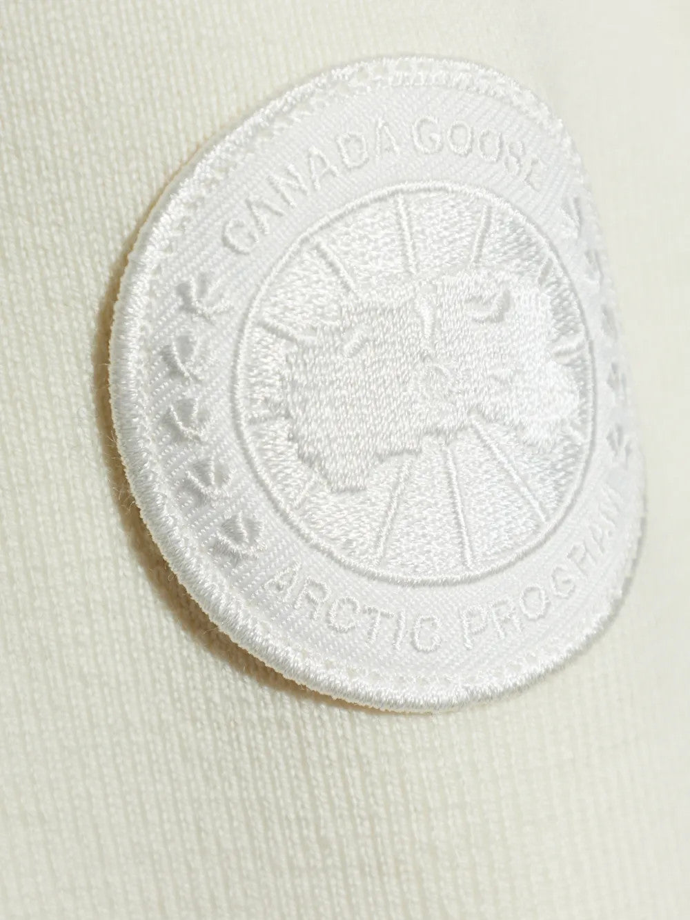 Close up of White jacket, showing texture of the 100% polyamide fabric