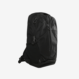 Black backpack, side view