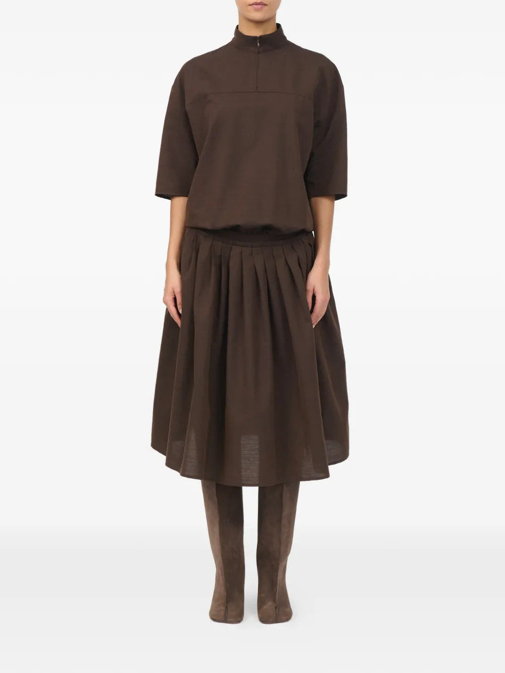 Brown dress, full body view