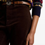 Brown pants worn by a person, showing the pants fit