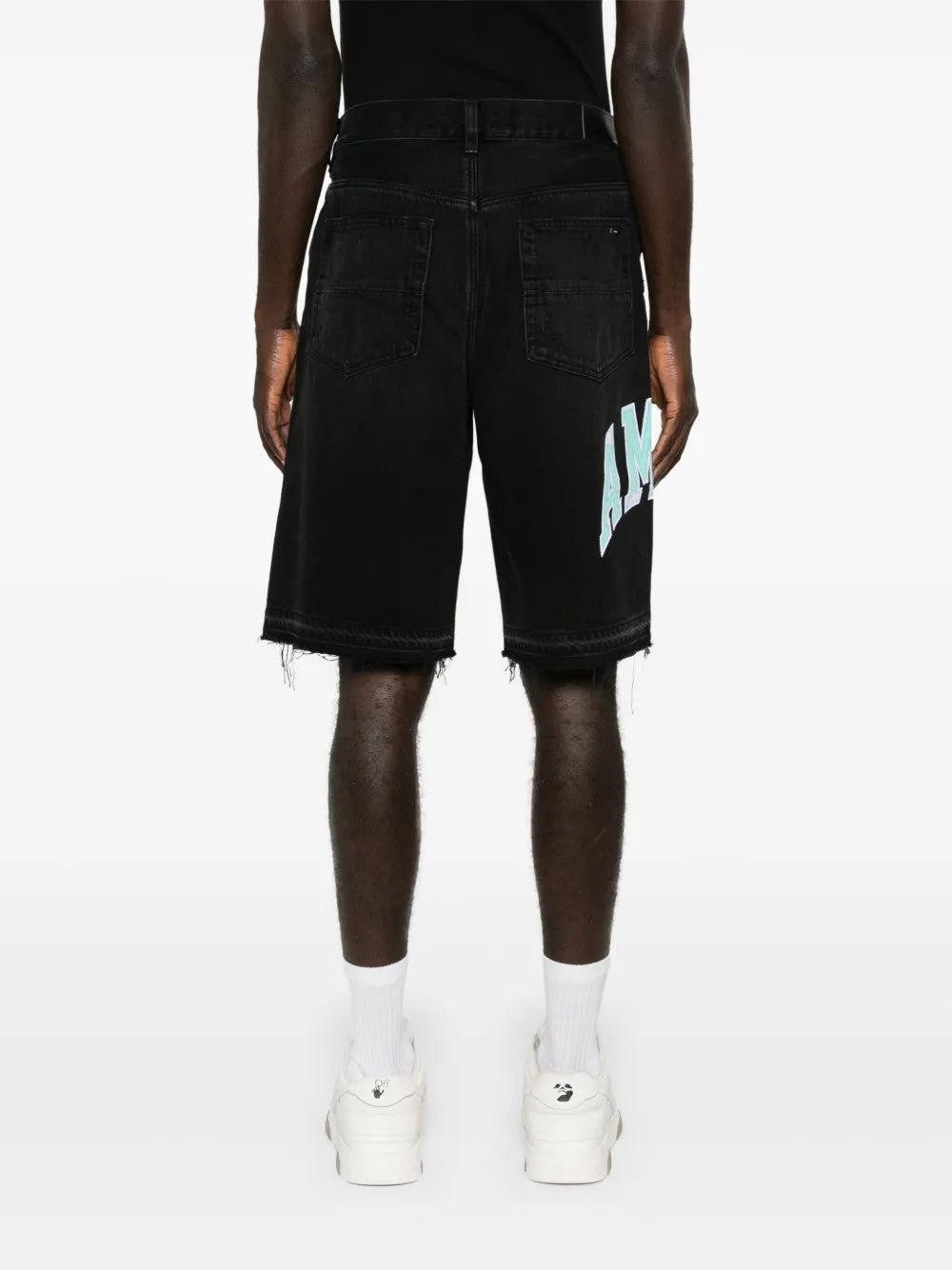 Black shorts, full body view
