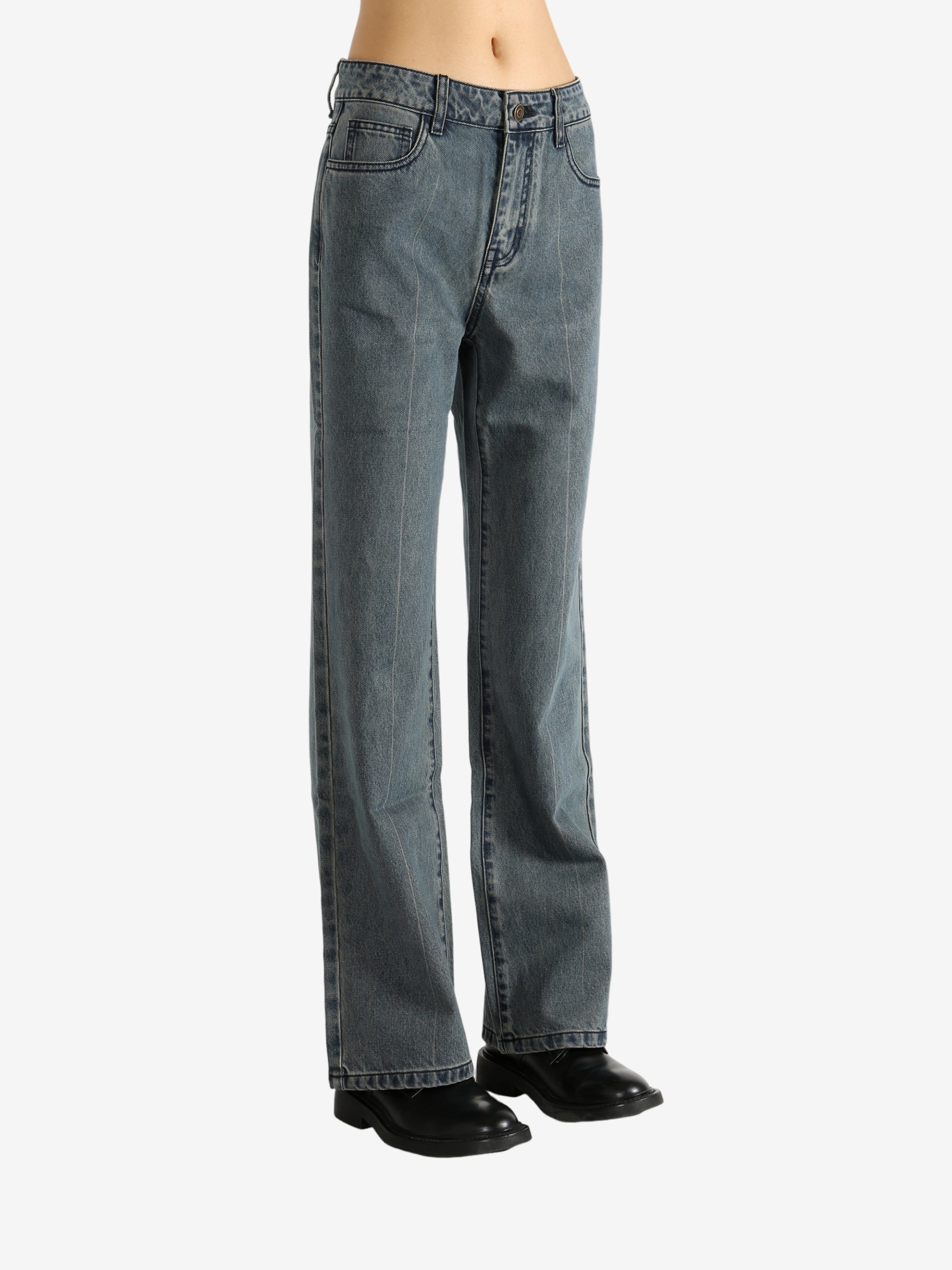 Blue pants worn by a person,showing the pants' fit