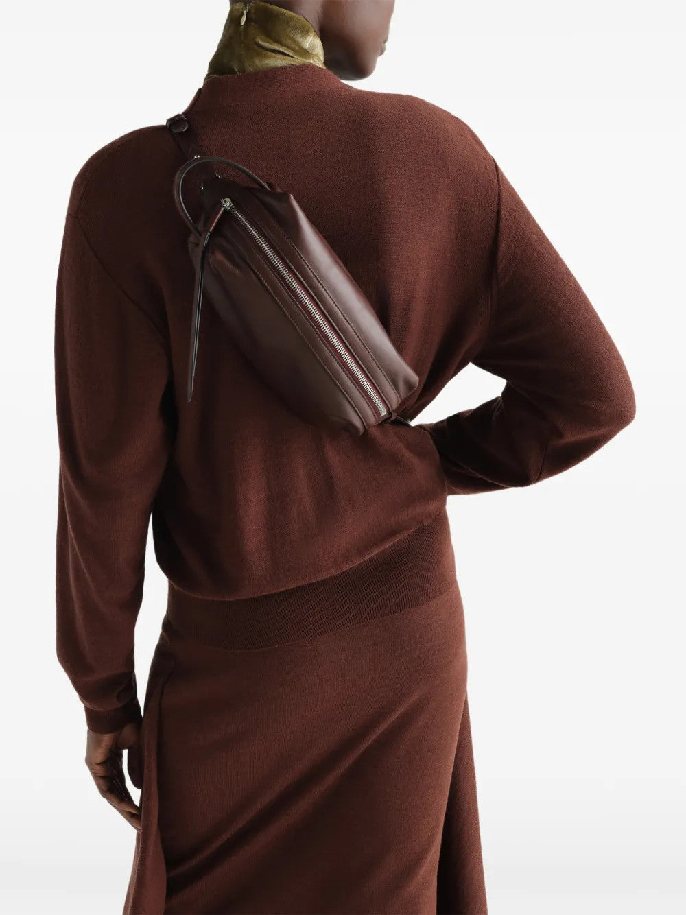 Brown bag worn by a person, showing the bag fit