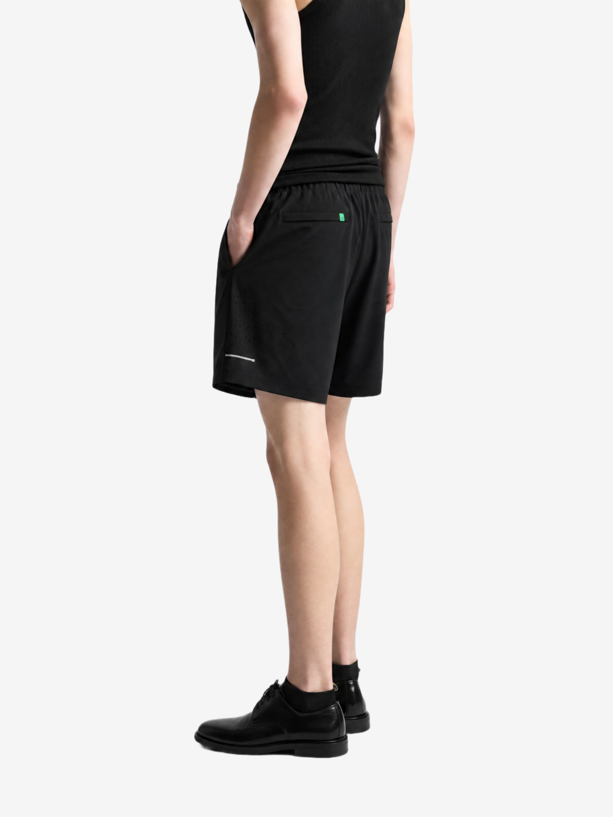 Black shorts, full body view