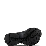 black sneakers, bottom view