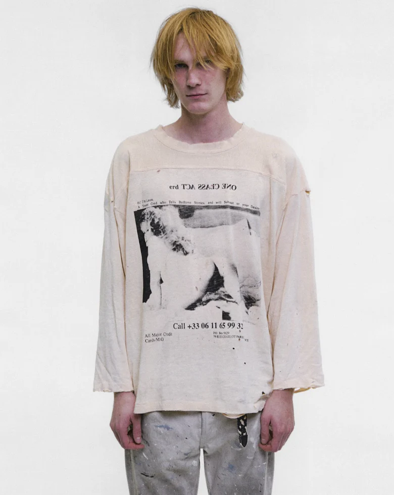Tan shirt, full body view