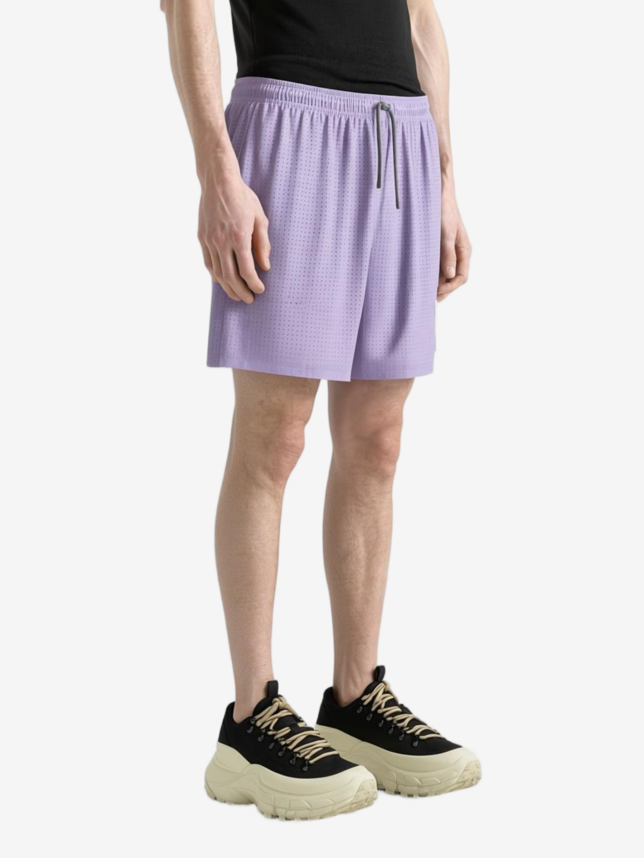 Purple shorts, full body view