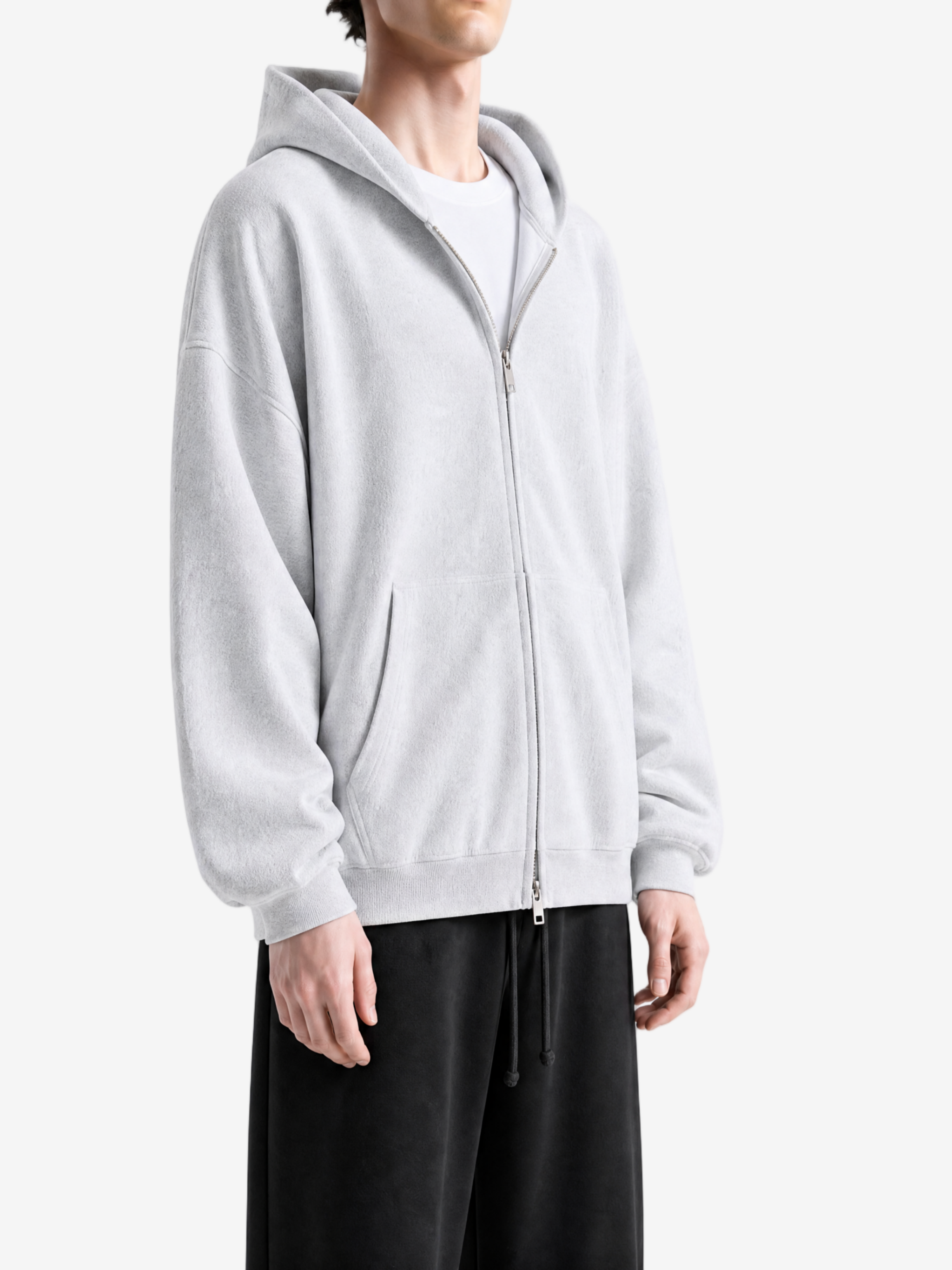 Grey hoodie, full body view
