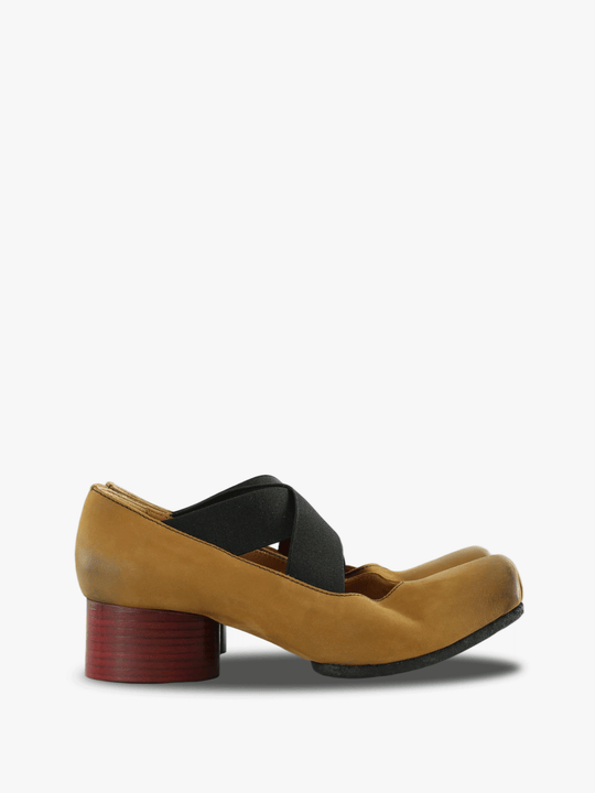Tan shoes, side view
