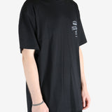 Black t-shirt worn by a person, showing the t-shirt's fit