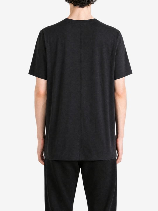 Black t-shirt, full body view