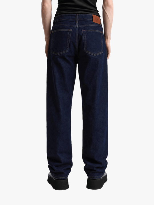 Navy jeans, full body view