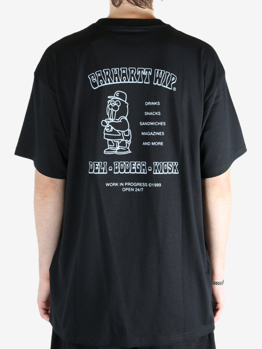 Black t-shirt worn by a person, showing the t-shirt's fit