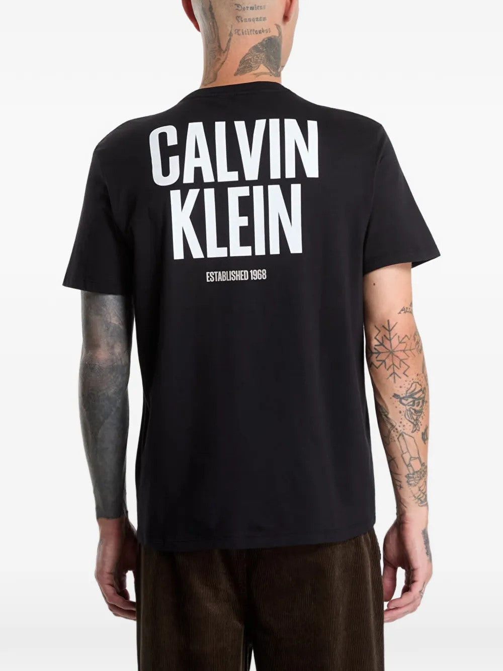 Black t-shirt, full body view