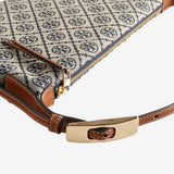 Close up of the navy bag, showing texture of the cotton fabric