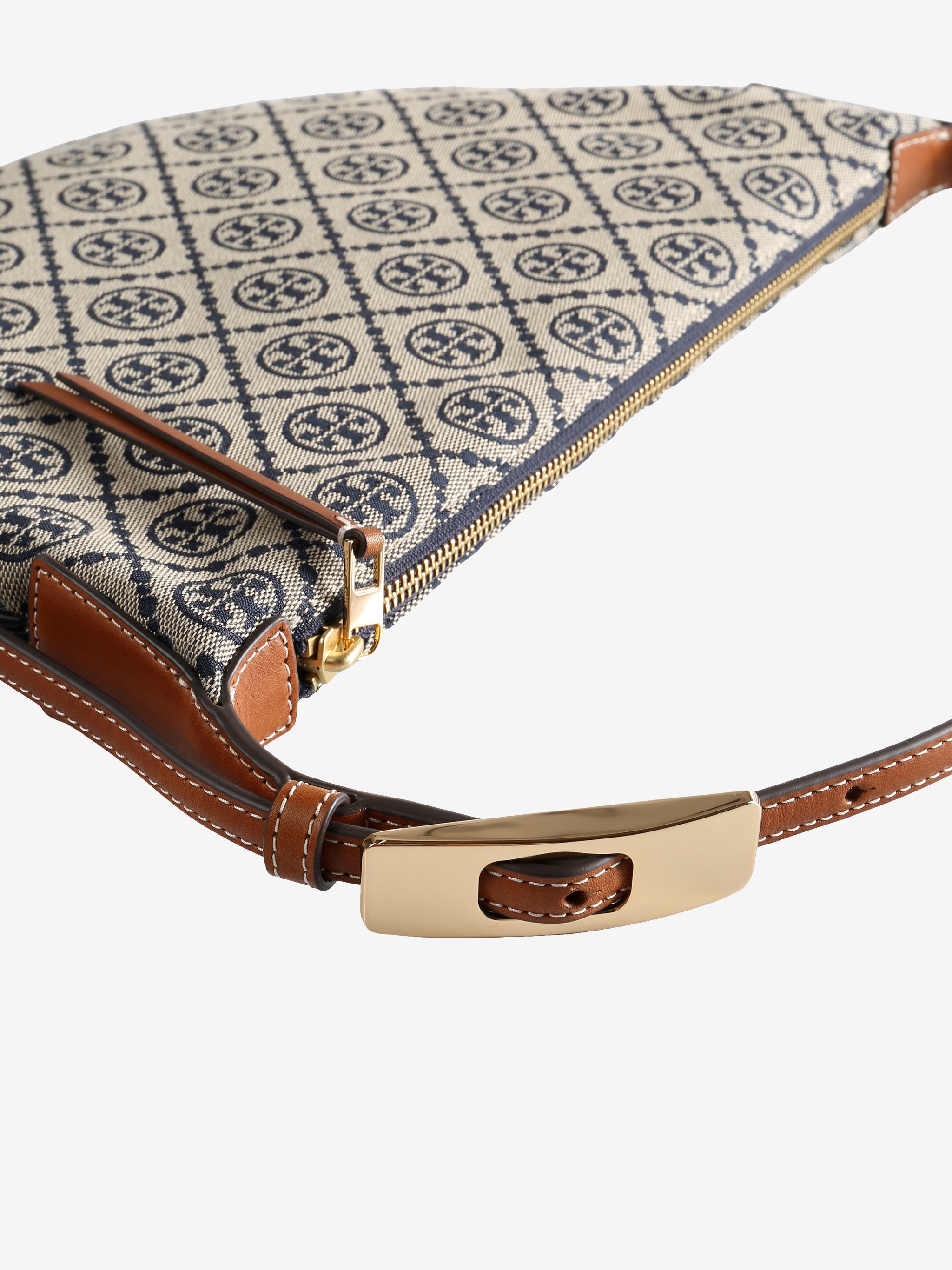 Close up of the navy bag, showing texture of the cotton fabric