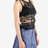 Black top worn by a person, showing the top's fit