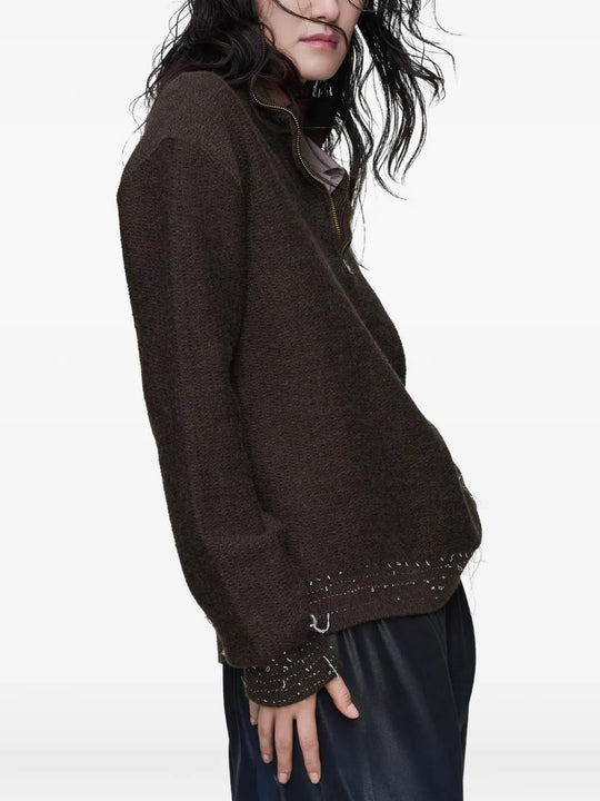 Brown tops worn by a person, showing the tops fit