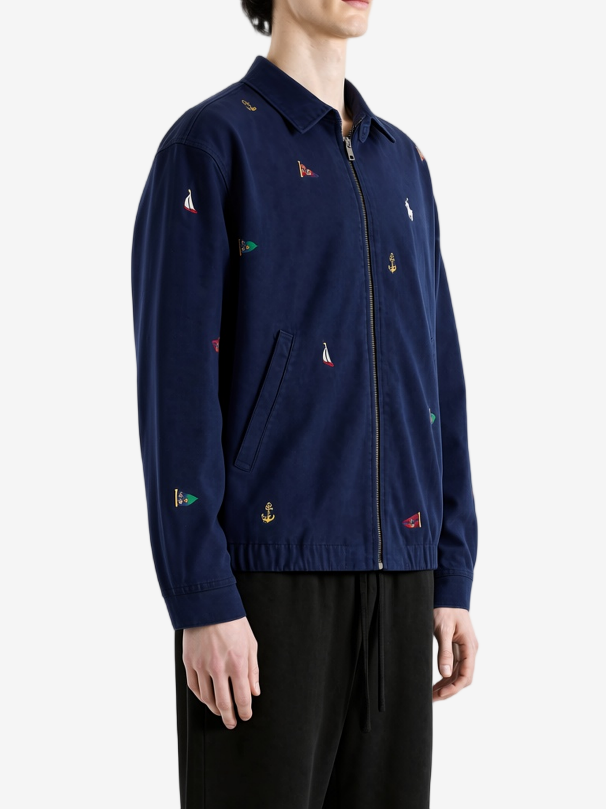 Navy jacket worn by a person, showing the jacket fit