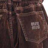 Close up of brown pants,showing texture of the cotton fabric