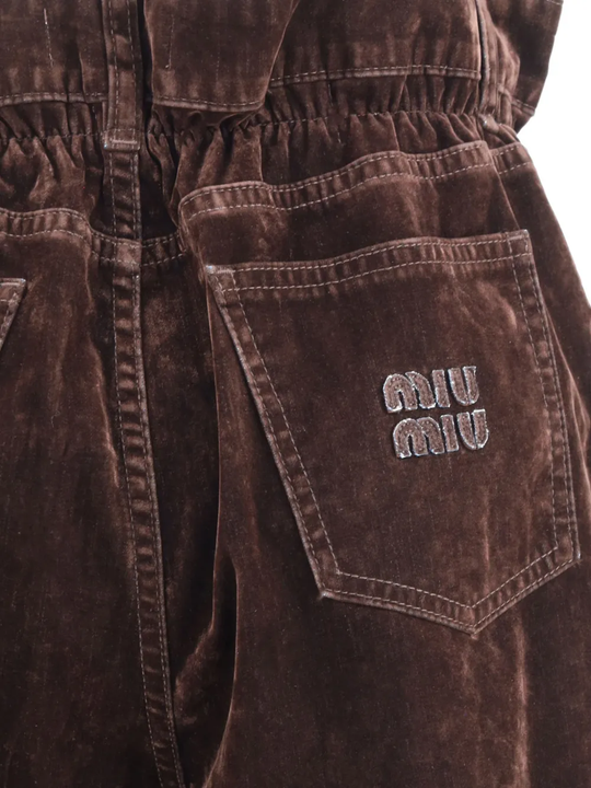 Close up of brown pants,showing texture of the cotton fabric