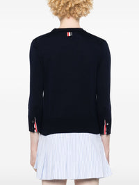 THOM BROWNE - Women Jersey Stitch 3/4 Sleeve Crew Neck Pullover  W/4 Bar Intarsia