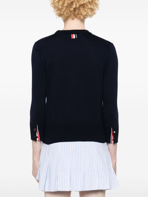 THOM BROWNE - Women Jersey Stitch 3/4 Sleeve Crew Neck Pullover  W/4 Bar Intarsia