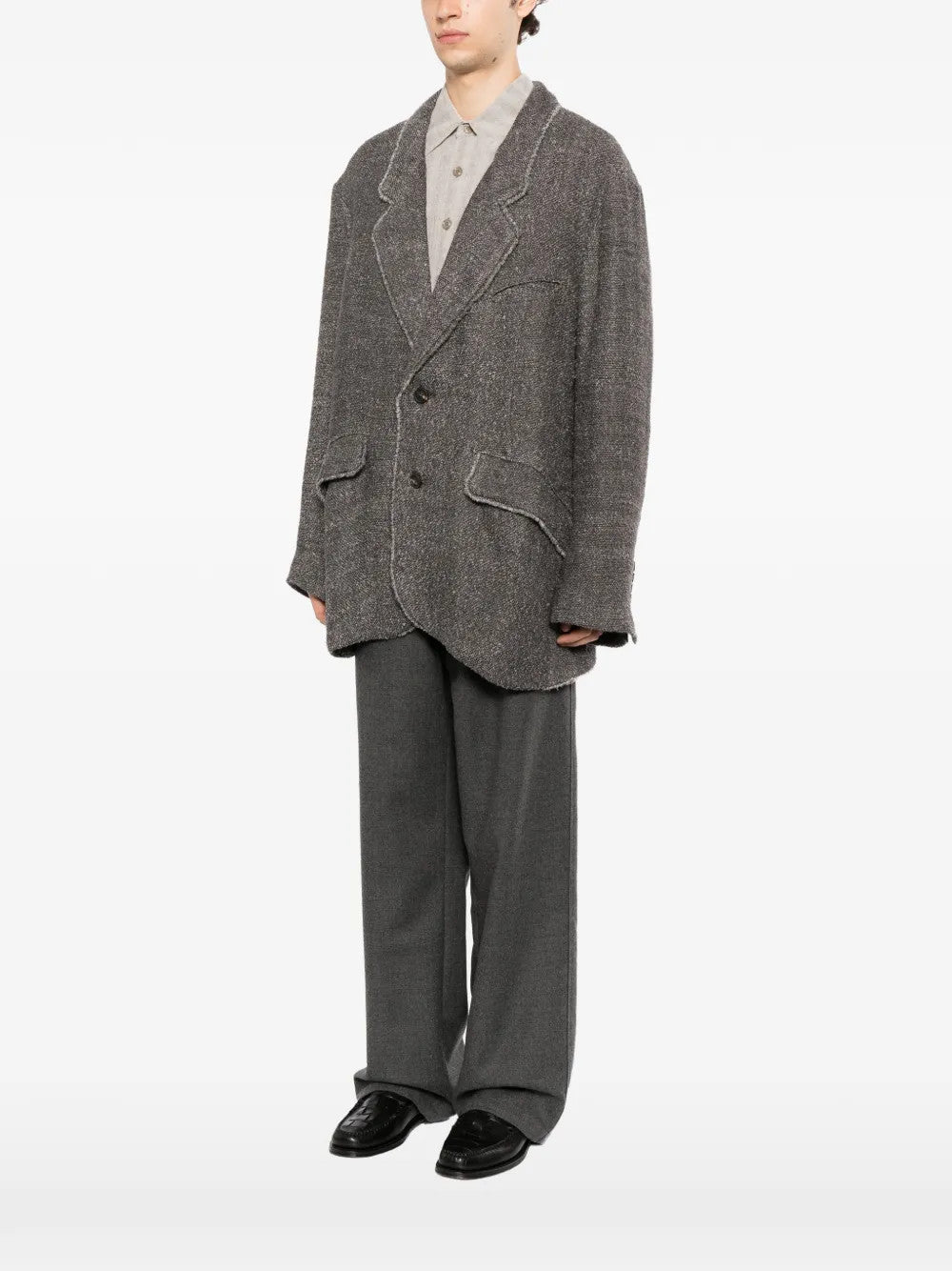 Grey blazer, full body view
