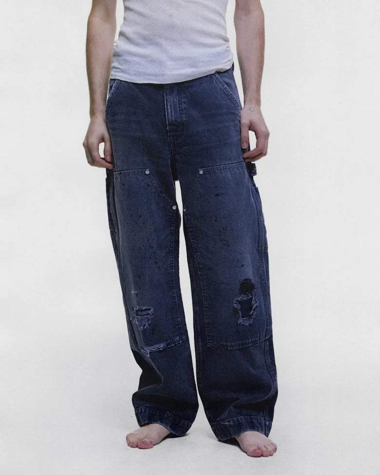Grey pants, full body view