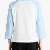 Blue t-shirt, full body view