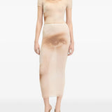 Tan t-shirt, full body view