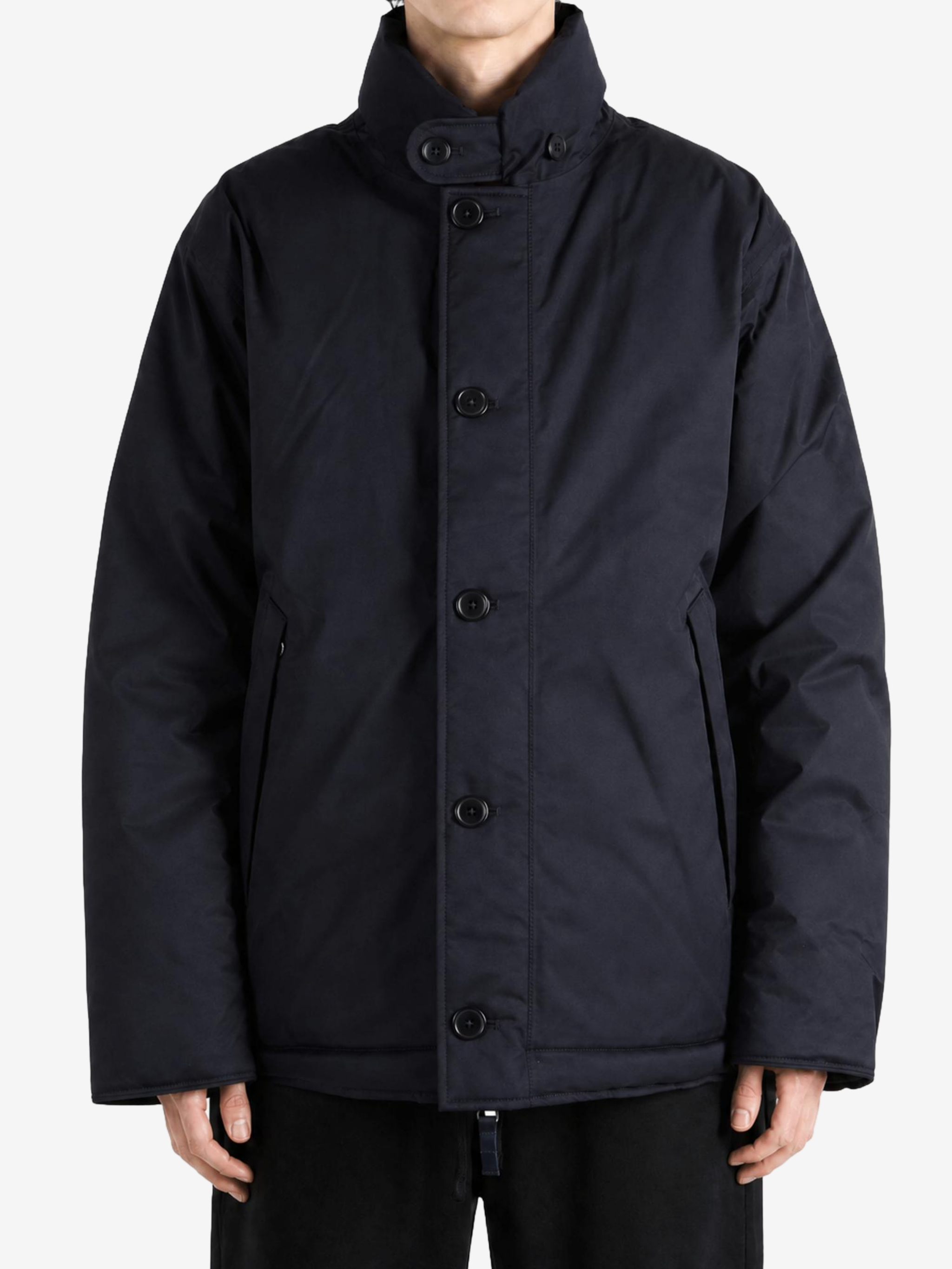 Navy jacket, front view