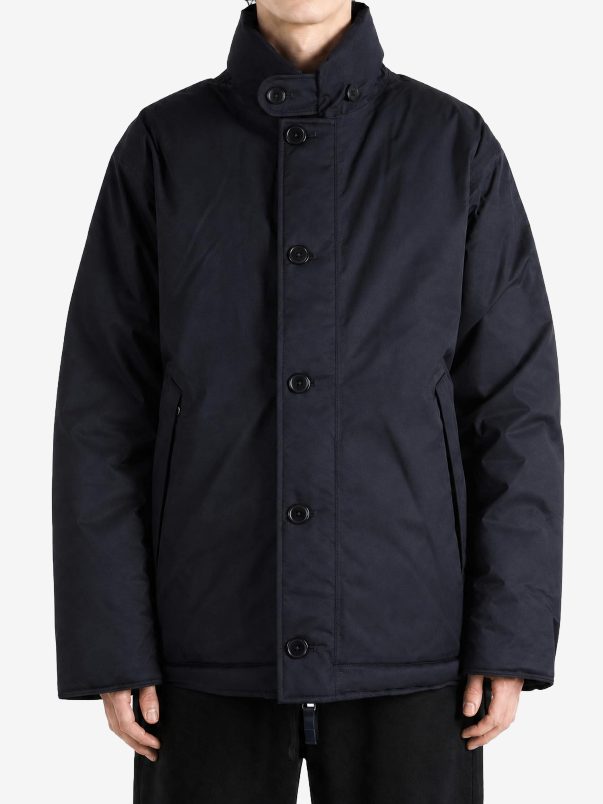 Navy jacket, front view