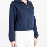 Navy jacket worn by a person, showing the jacket fit