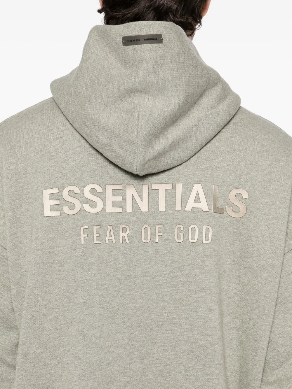 Close up o gery hoodie,showing texture of the cotton fabric