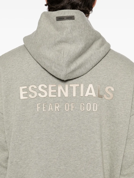 Close up o gery hoodie,showing texture of the cotton fabric