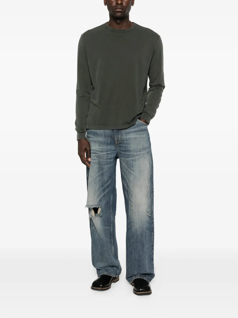 Grey knitwear, full body view