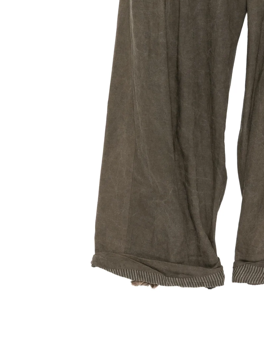 Close up of Brown trousers, showing texture of the Flax /Linen fabric
