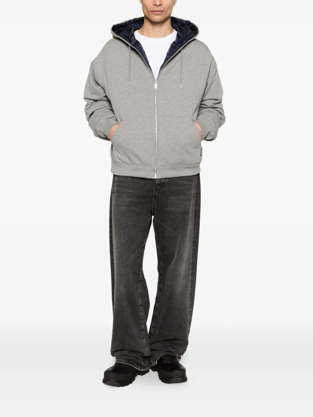 Grey hoodie, full body view