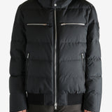 Black coat worn by a person, showing the coat's fit