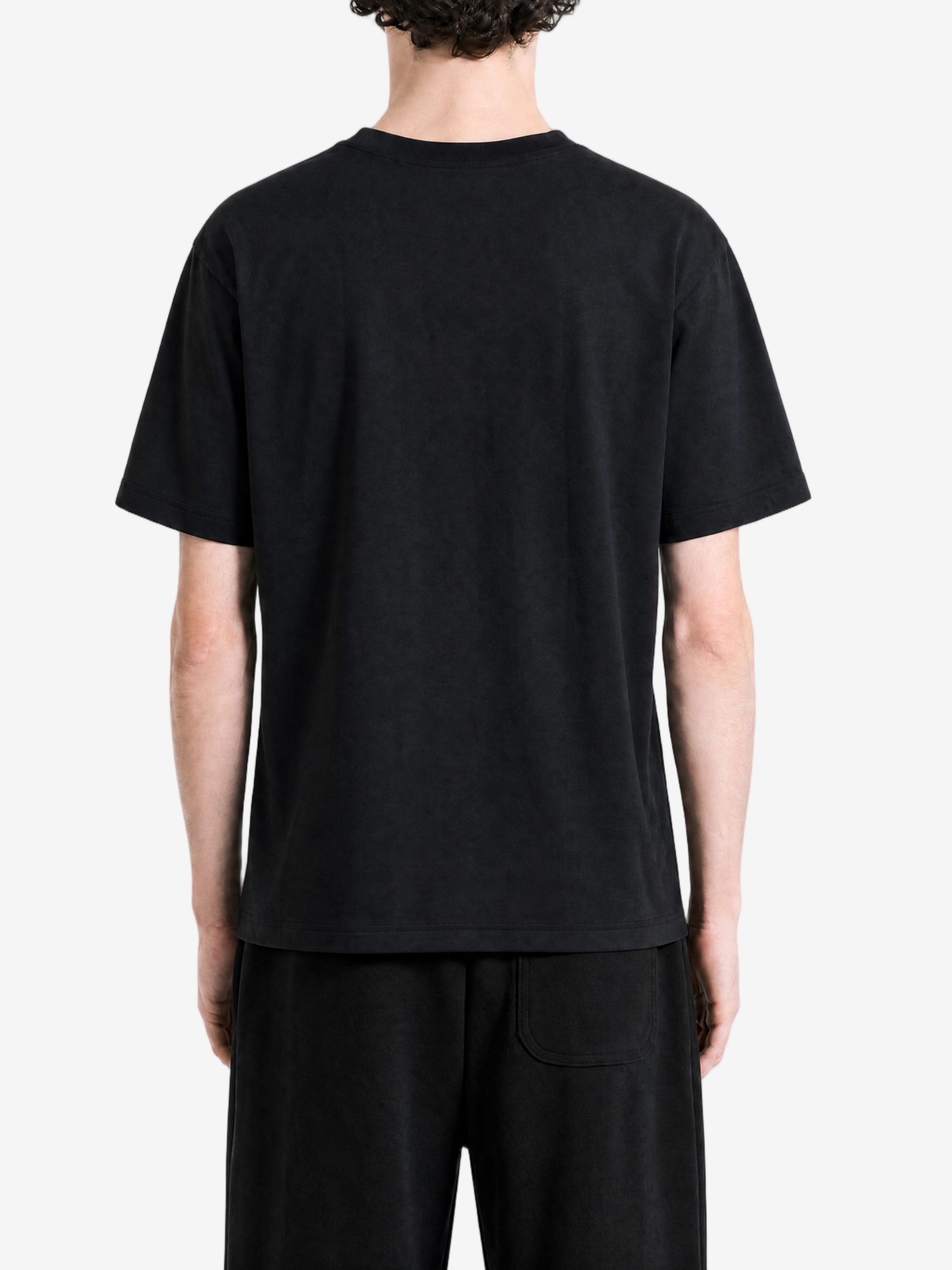 Black t-shirt, full body view