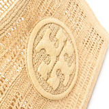 Close up of tan bags,showing texture of the straw fabric.