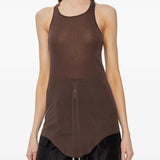 Brown tops worn by a person, showing the tops fit