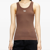 Brown top worn by a person, showing the top fit
