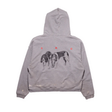Grey hoodie, back view