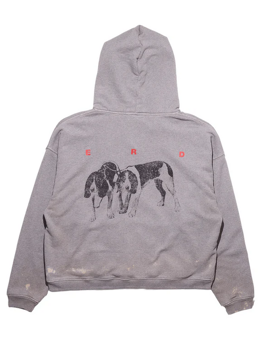 Grey hoodie, back view